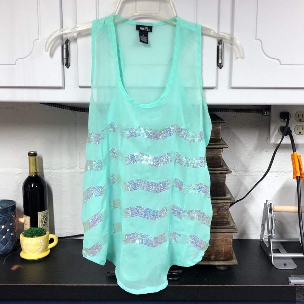 Rue‎ 21 Racerback sheer tank With iridescent sequins chevron pattern